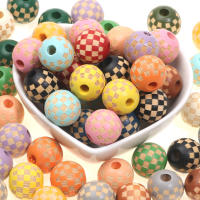 10pcs Hileras De Cuentas Redondas De Madera Natural 10mm 16mm Con Patrón Chequero Para Creación De Joyas Pulseras Collares Accesorios - details 1