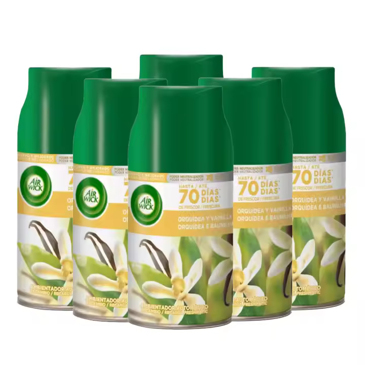 Air Wick Ambientador Freshmatic - Set Lote 6 Recambios, Ambientador para Casa, Diferentes Aromas, Neutraliza Malos Olores, Flor Frescor, Flores Blancas, Lirio de Luna, Nenuco, Oasis Turquesa, Delicias de Verano, Lavanda y Camomila - 1
