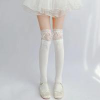 Medias Largas De Veludo Con Encaje Blanco Y Cinta Para Mujer Estilo Lolita Calf Socks Lindas Y Dulces Medias De Pierna Media - details 4