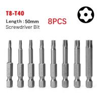 Juego De 8 Piezas De Destornilladores Magnéticos De Acero De Aleación Con Mango Hexagonal De 1/4' T8-T40 Cabeza Hollow Plum Blossom Multifuncional Para Soldadura Y Reparación - details 1