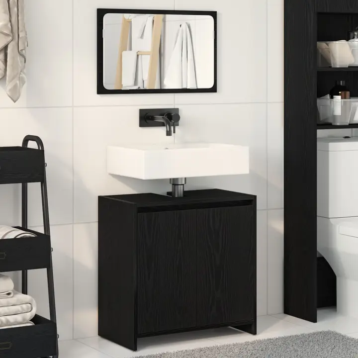 Gabinete de baño vidaXL con espejo de madera de roble negro 60x33x61 cm de madera de ingeniería - 1
