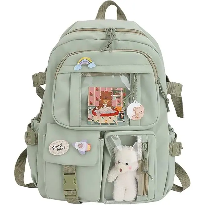 Mochila Kawaii de gran capacidad con accesorios de Oso, Bolso Escolar con múltiples bolsos para adolescentes. - 1