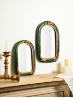 Espejo De Maquillaje Vintage De Lujo Europeo Con Diseño Embossado En Resina Verde Para Decoración Y Fotografía Propiedad De Resina Carved - details 2