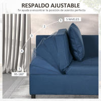 HOMCOM Sofá Cama 3 en 1 Sofá Cama de 1 Plaza con Respaldo Ajustable Sillón Cama Individual con Almohadas para Dormitorio Sala de Estar Apartamento Azul - details 4