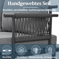 Conjunto de chaise longue de Jardín, Conjunto de muebles de Jardín con cojines, de 3 plazas Sofá, 2 sillones y Mesa de Centro, Exterior, Tabla de Cristal, Reposabrazos de Cuerda trenzada, Acero galvanizado - details 4