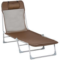 Outsunny Tumbona Plegable y Reclinable de Jardín con Reposacabezas y Respaldo Ajustable en 5 Niveles Tela de Texteline Transpirable 182x56x24,5 cm Marrón - details 4