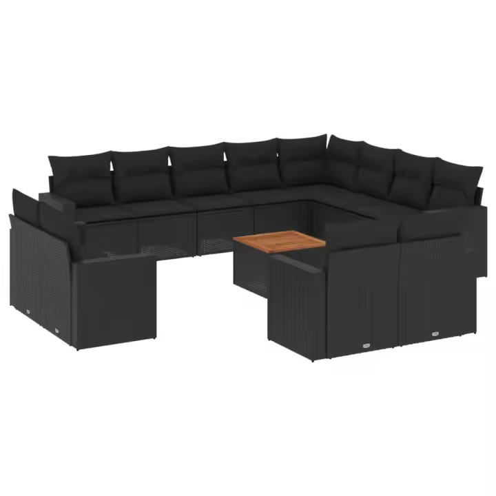 Set de sofás de Jardín y bolsillos 13 pzas sintético Negro - 1