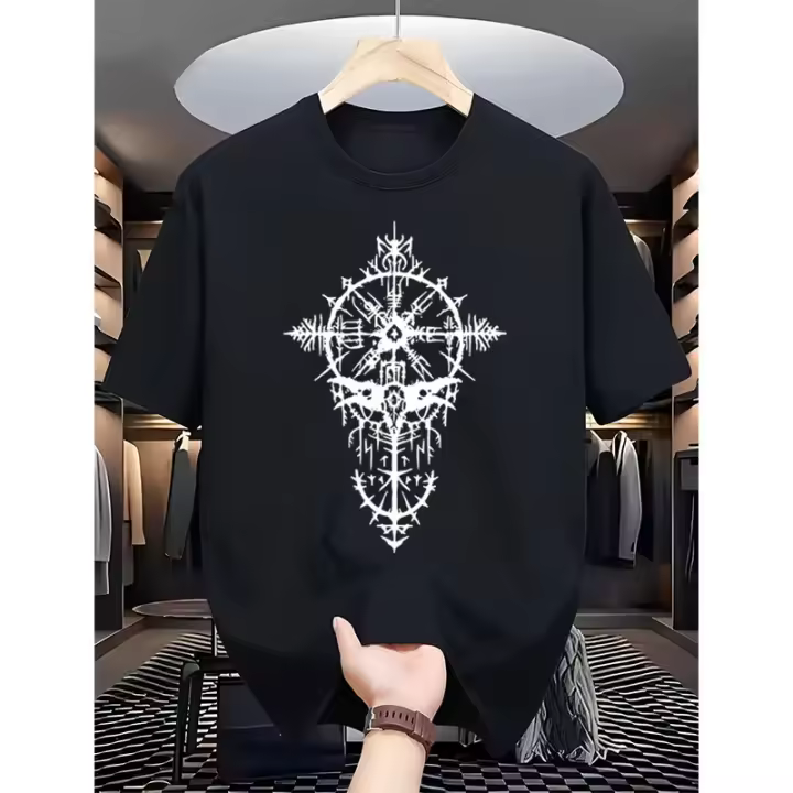 Camiseta De Verano Para Hombre Estilo Casual Vintage Con Estampado Vikingo Manga Corta Top Ligero Para Primavera Y Verano - 1