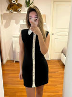 TRAFZA Vestido Mini Para Mujer Sin Mangas Estilo Casual Con Botones Y Patchwork Aline Slim Para Oficina Y Commutación - details 5