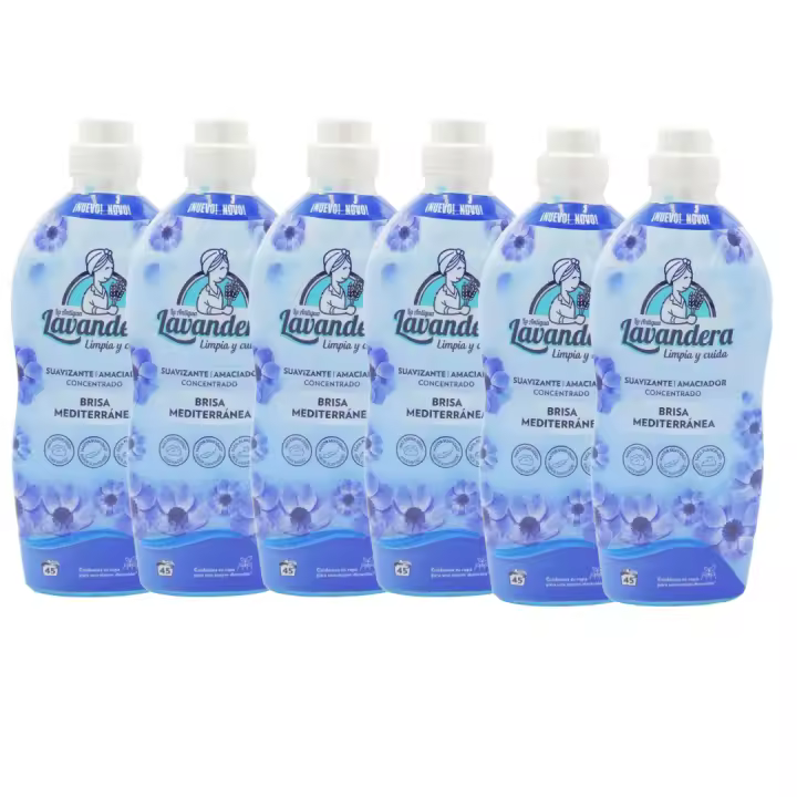 Pack Ahorro 6 Unidades – Suavizante Lavandera Brisa Mediterránea 1L – 45 Lavados por Botella de Frescura Inigualable. Disfruta de Mayor Suavidad y Esponjosidad en tus Prendas, Facilitando el Planchado y Dejando un Tacto Más Suave y Agradable - 1