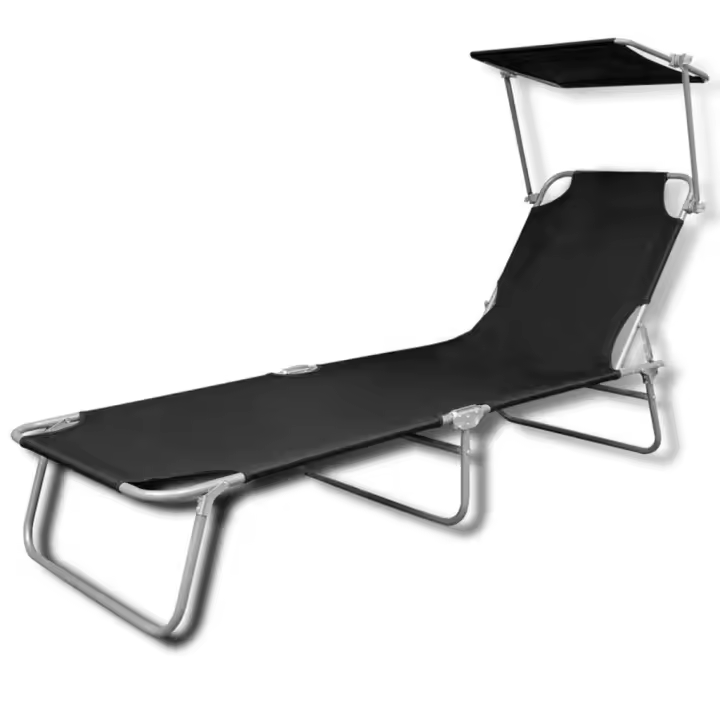 vidaXL Tumbona plegable con capota acero y tela Gris, Taupé, Azul Sillas de Exterior Ideal para jardín, playa, piscina, terraza Tumbona Piscina Tumbonas Playa Tumbonas Jardín Exterior - 1