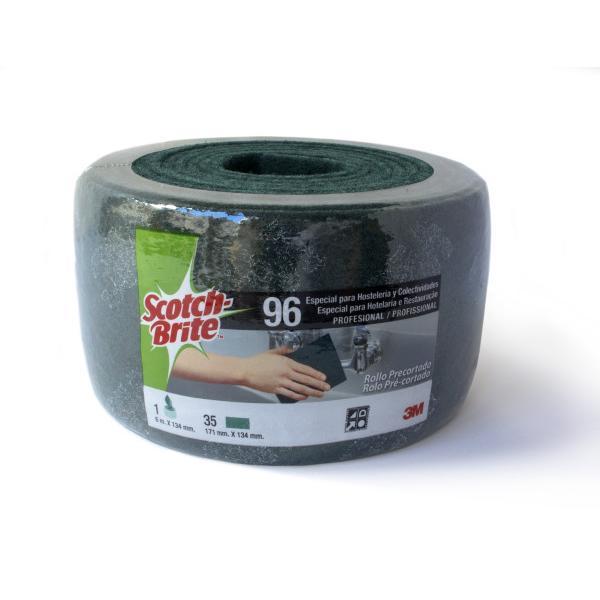 3M Scotch-Brite 96 Rollo Fibra verde precortado limpieza general  134 mm x 6 m Rollo de estropajo limpia vajilla cubiertos encimeras. Elimina huellas del fuego