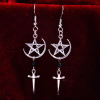 Pendientes Colgantes Góticos Estrella Luna Punk Y2K Para Mujeres Y Hombres Joyería De Fiesta Trenzada Plata Color Nueva Tendencia 2023 - details 2