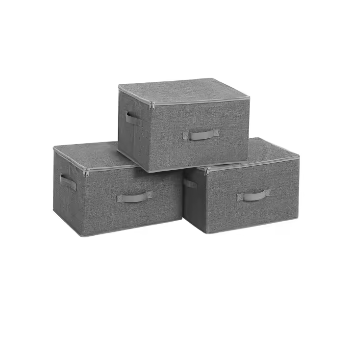 SONGMICS Cajas de Almacenamiento Plegables, con Tapas y Asas, Organizador para Juguetes, Ropa, Gris/Gris Paloma - 1
