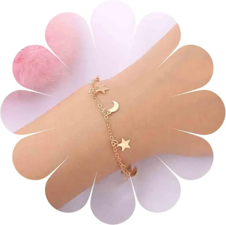 Pulsera Boho Estrella Luna Gold Media Luna Vintage Celestial Minimalista Cadena De Mano Joyería Para Mujeres Y Niños - 1