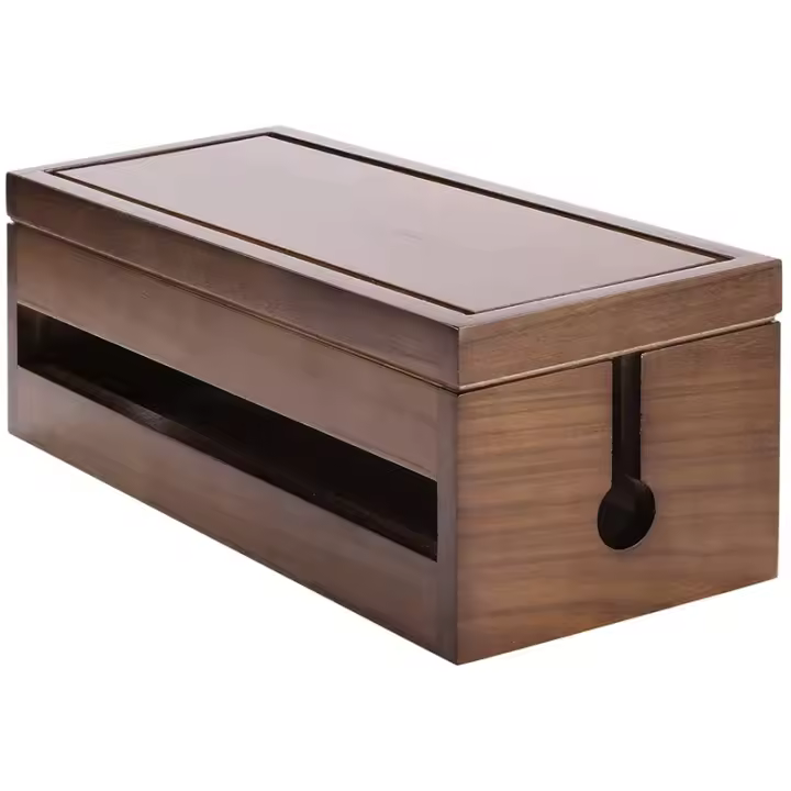 Caja organizadora de cables de madera, Protector contra sobretensiones, rayas de alimentación, Color café - 1