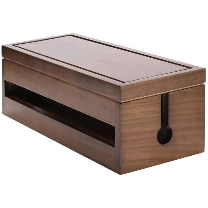Caja organizadora de cables de madera, Protector contra sobretensiones, rayas de alimentación, Color café - 1