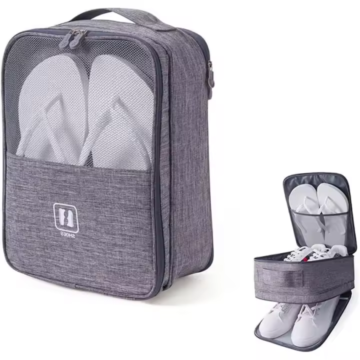 Bolsas de viaje para Zapatos, Bolsa de almacenamiento para Zapatos de deporte, Bolsas impermeables para transportar Zapatos que se pueden poner en una Maleta con Rueda cuando se viaja (gris), 35x26x20 cm) - 1