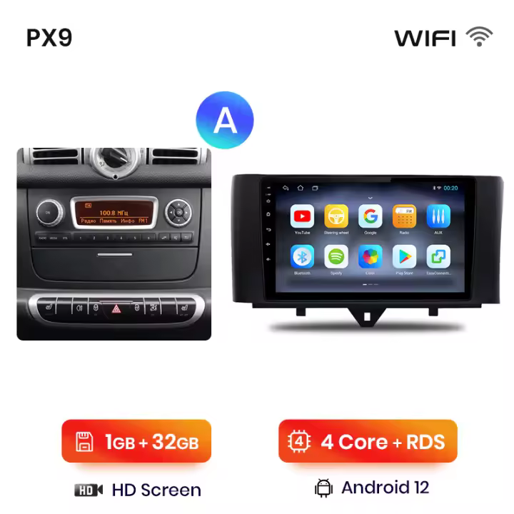 AWESAFE inalámbrico CarPlay Android Auto Radio para Smart Fortwo 451 2005 2006 2007 2008 2009 2010 2011 2012 2013 2014 2015 coche reproductor multimedia GPS 2 din autoradio volante controles RDS Bluetooth - 1