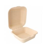Envase concha para hanburguesa de caña de azucar (bagazo) compostable y biodegradable con cierre color natural/beige Bioloza 15 x 15 X 8 cm - 50 uds - details 4