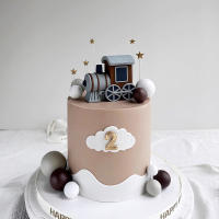 Decoraciones De Pastel De Tren Gris Para Fiesta De Cumpleaños De Niños Y Niñas Año 1 Con Estrellas Locomotoras Material PVC - details 0