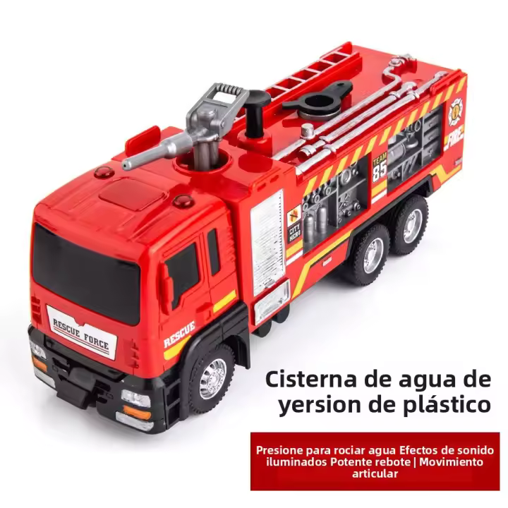 Camión De Incendio Con Sprinkler RC 1/50 Juguete De Aleación De Latón Para Niños Con Luz Música Simulación De Rociado Y Escalera Regalo De Navidad - 1