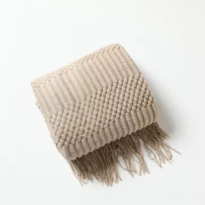 Manta Bohemia Blanca Texturizada Grande Tejida Vintage Lujo Para Cama Sofá Cubierta De Manta De Algodón Acrílico 100% - 1