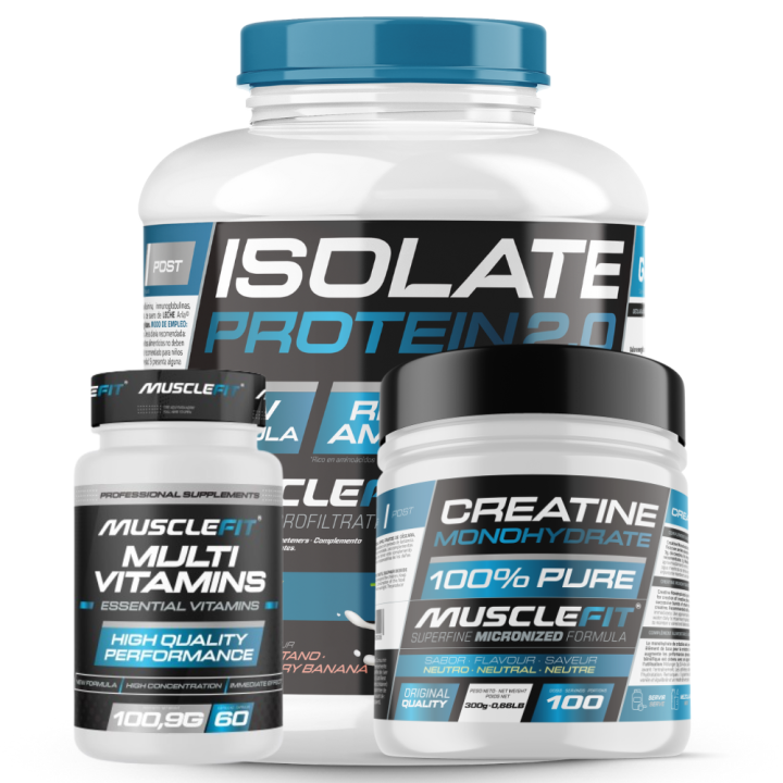 Pack ISOLATE 2kg + Creatina 300g + Multivitaminas 60 cáps - MuscleFit│Avance Muscular