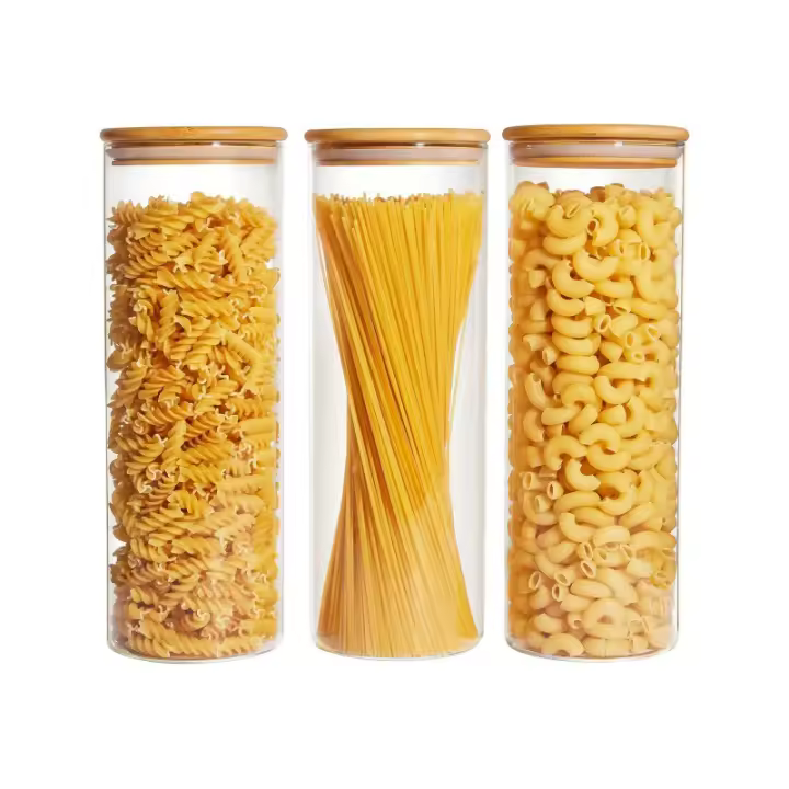Recibidor de Vidrio para comprar espaguetis y Pasta de 2000ml with Tapa, Juego de 3, Tarro hermético Alto transparent - 1