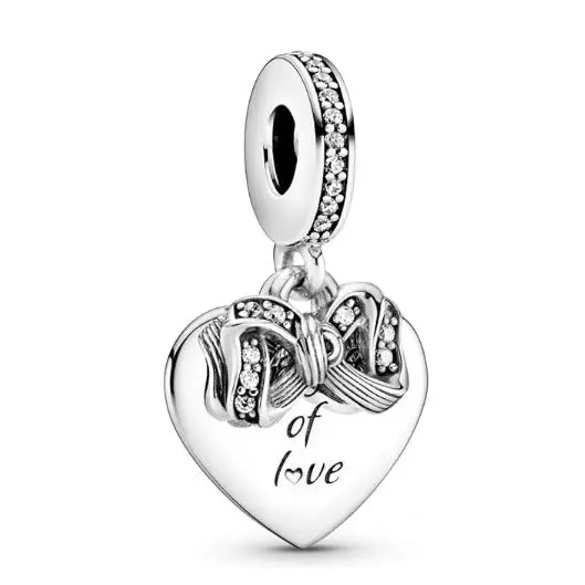 PANDORA Colgante de Corazón de LZO y Amor, Plata de Ley, 3,8x13,6x14,6mm (profundidad/alta/ancho), Talla única, Metal Precioso, Circonita cúbica, viene con El original embalaje de Caja de Giunte. - 1