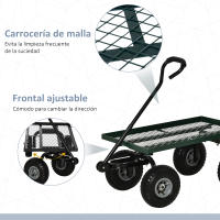 Outsunny Carro de Jardín con Ruedas Grandes Carretilla de Mano con Mango Revestido y Estructura de Acero Carga 150 kg Carro de Transporte para Camping Exterior Negro y Verde - details 5
