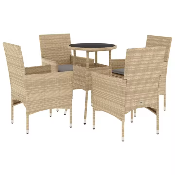 vidaXL Set comedor jardín 5 pzas cojines ratán sintético vidrio beige - 1