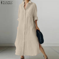 Vestido Elegante Casual Para Mujer ZANZEA 2024 Moda Tirantes A-Line Manga Larga Solida OL Trabajo Sundress Cuello En V Tendencia De Moda - details 1