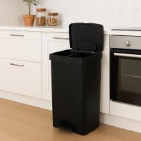 Cubo de basura o reciclaje 70L, VERTICAL, en 2 Compartimentos, Papelera para residuos, 76 cm de altura, fácil gestión, Negro - details 4