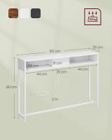 Mesa de consola delgada con multienchufe integrado, sofá con 2 compartimentos y carga oculta, ahorro de espacio, disponible en gris ahumado, blanco nube y marrón rústico, 25x120x81,1 cm - details 5