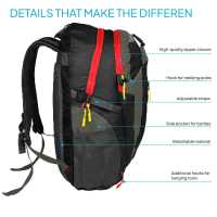 Ociodual Mochila Impermeable 30 Litros Negra GF80764 Multiples Bolsillos de Senderismo Acampada Montaña para Hombres Mujeres - details 4