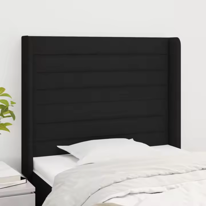 vidaXL Cabecero con orejas de tela negro 93x16x118/128 cm - 1