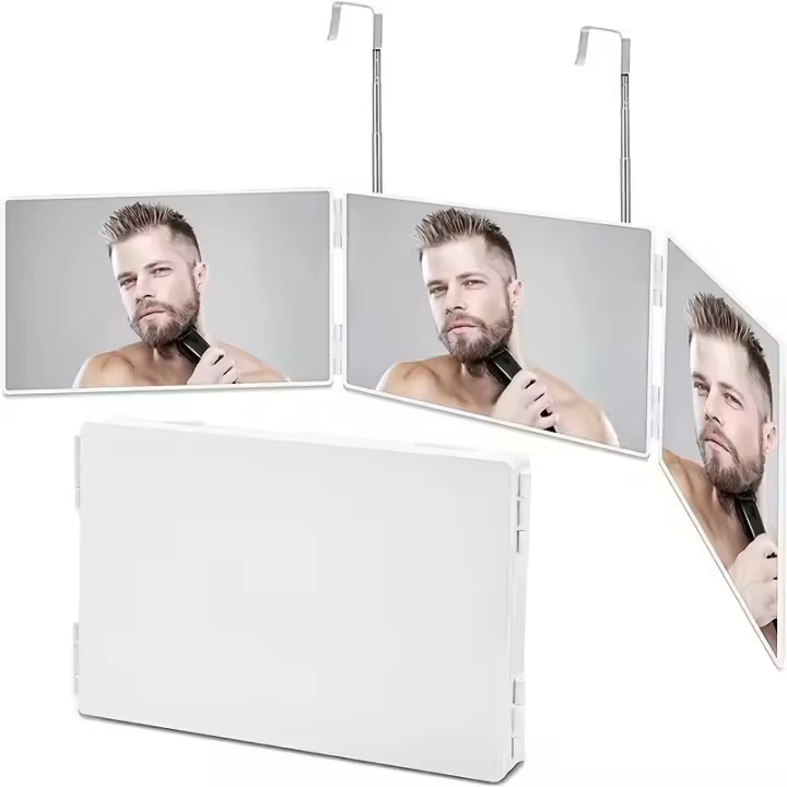 Espejo Triflector 360 Portátil Con Gancho Telescopio Ajustable De Altura Ideal Para Corte De Pelo Auto Y Maquillaje Plegable - 1