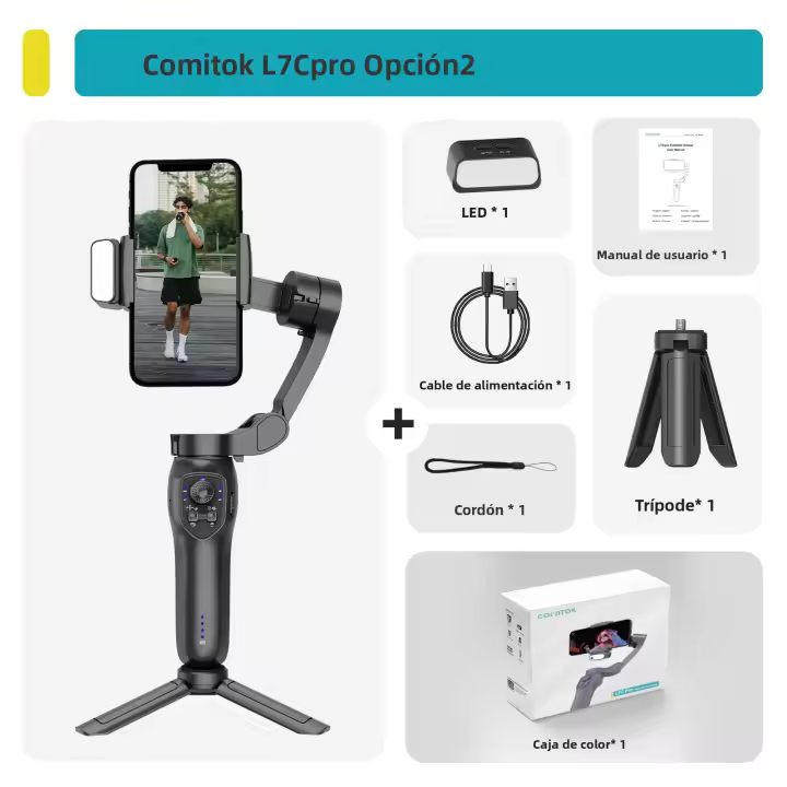 Gimbal Portátil L7CPro De 3 Ejes Con Rastreo De Rostro AI Y Luz De Relleno Para iPhone/Android Ideal Para Vlogs Estabilizador Antisucción - 1