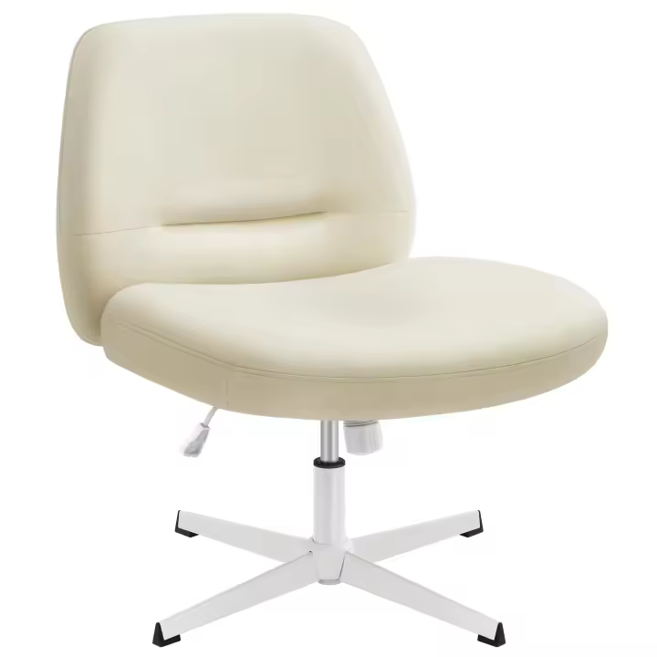 Silla de Oficina, Asiento Ancho y Cómodo, Altura Ajustable, Silla Giratoria Sin Ruedas, Base en Cruz, Tela de Lino de Algodón, Crema, Gris, Rosa - 1