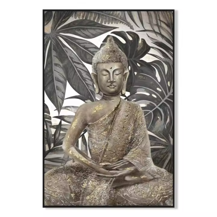SIGNES GRIMALT Cuadro Buda Fondo Palmeras Negro | Decoración Salón y Dormitorio - 1