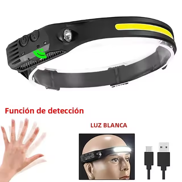 Linterna Frontal COB LED 3 Modos Recargable Por USB Lámpara De Cabeza Para Senderismo Y Acampar Impermeable Con Batería De Litio - 1