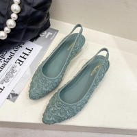 Sandalias De PVC Para Mujer Con Flores Y Cinturón Estilizado Zapatos Casuales De Verano Punta Puntiaguda Comodidad Sin Tacones - details 3