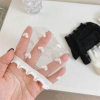 Calcetines De Verano Para Mujer Lolita Con Cristalina Delgada En Vidrio Y Encaje Francés Ruffle Al Final De La Rodilla Con Rayas De Corazón Translúcidos Para Niñas - details 4