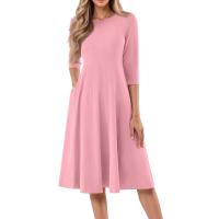 Vestido Largo De Manga Larga Para Mujer Casual Suéter Con Bolsillos Estilo Swing Suelto Cuello Redondo Color Sólido Vestido Robe - details 2