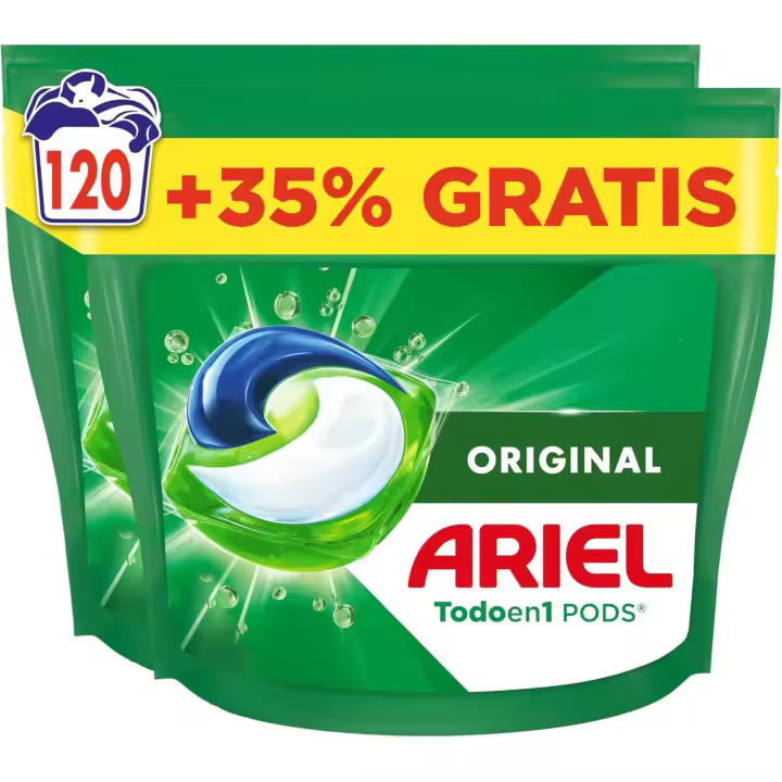 Ariel Original Pods, Detergente Líquido para Lavadora | Pack de 120 Cápsulas, Todo en 1 Pods - 1