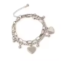 Pulsera De Doble Capa En Forma De Corazón Para Mujer Con Encantos Pequeños En Oro Y Plata Pulsera De Moda Para Uso Diario Joyería De Metal - details 0