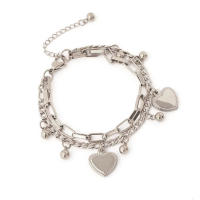 Pulsera De Doble Capa En Forma De Corazón Para Mujer Con Encantos Pequeños En Oro Y Plata Pulsera De Moda Para Uso Diario Joyería De Metal - details 0