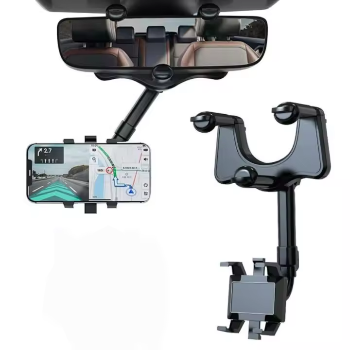 Soporte Retráctil para Teléfono de Coche Soporte para Espejo Retrovisor Navegación AR - 360 °, Negro, 1 UD. - 1