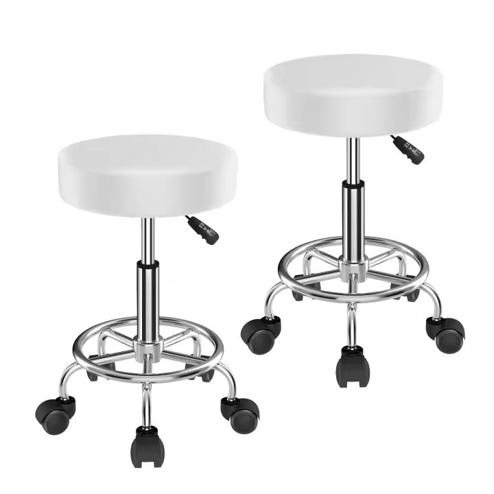 Aqrau Juego de 2 taburetes giratorios, taburetes con ruedas, altura regulable, taburete de trabajo, silla giratoria, taburete de práctica, taburete de cosmética, ruedas, negro - 1